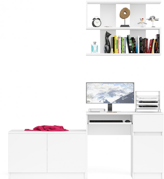 Мори компьютерный стол МС-1 правый + Тумба МА900.1 + Полка 900, белый