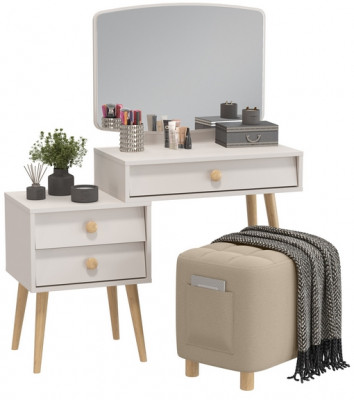 Афина Спальня 4-25901М1к.с. Трюмо + Банкетка 6-5127ТКВбеж Вики, цвет кашемир серый/ткань бежевая, ШхГхВ 105х38,6х129 + 53х40х46 см., универс. сб.