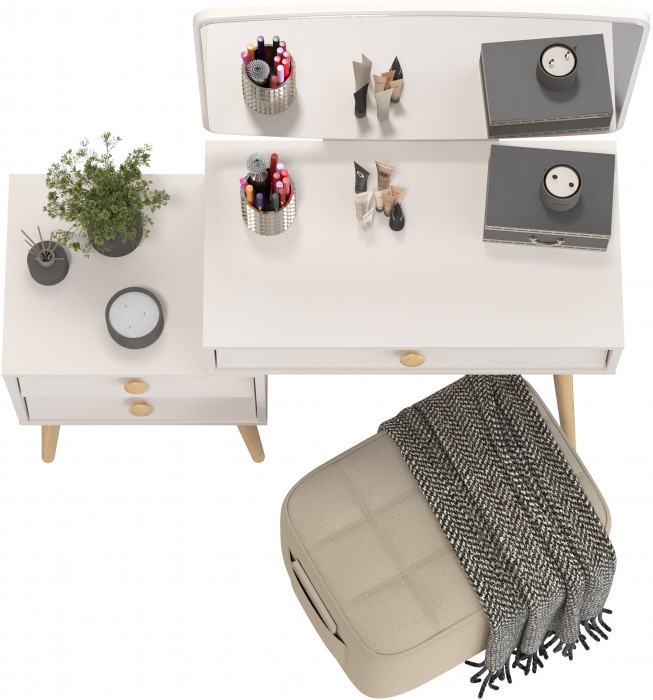 Афина Спальня 4-25901М1к.с. Трюмо + Банкетка 6-5127ТКВбеж Вики, цвет кашемир серый/ткань бежевая, ШхГхВ 105х38,6х129 + 53х40х46 см., универс. сб.