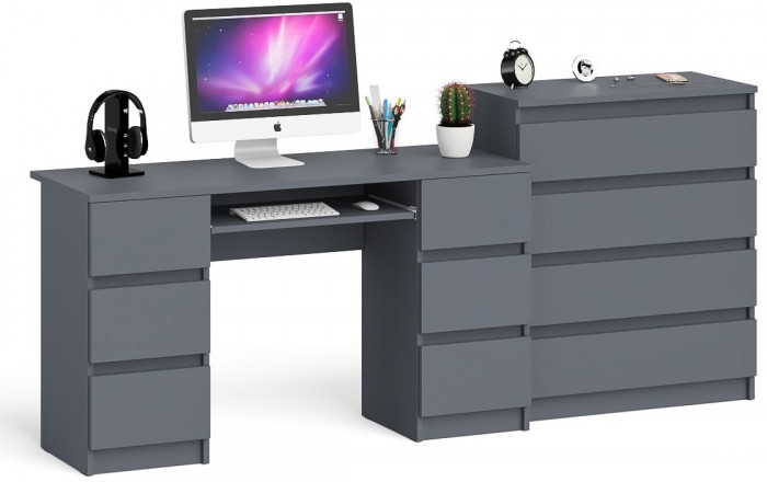 Мори Стол компьютерный МС-2 + Комод МК800.4, цвет графит, ШхГхВ 215,8х50х94 см., универсальная сборка