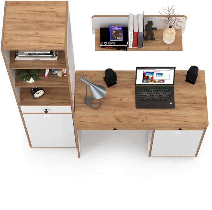 Вуди Компоновка № 03, цвет белый премиум/дуб крафт золотой, ШхГхВ 155х52,7х180,3 см., универсальная сборка