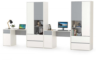 Торонто Компоновка № 11, цвет белый шагрень/стальной серый, ШхГхВ 400х53,1х195,7 см., универсальная сборка