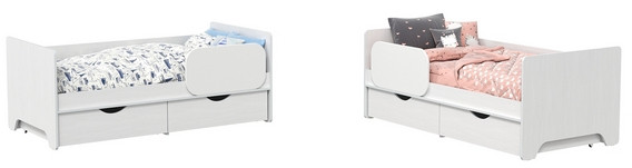 КР100 Уна 11.22 Две кровати с ящиками, цвет белый(структура Поры дерева), ШхГхВ 163,8х87,6х65,3 см., 2х800х1600 мм., б/м, осн. есть, съёмный бортик
