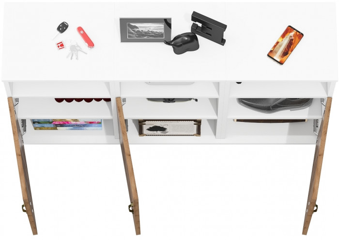 Лидер-8 Тумба МД 3.19 3 шт., цвет белый шагрень/крафт золото, ШхГхВ 120х30х75 см., универсальная сборка