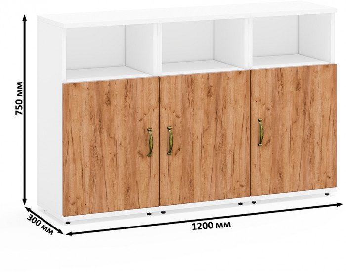 Лидер-8 Тумба МД 3.19 3 шт., цвет белый шагрень/крафт золото, ШхГхВ 120х30х75 см., универсальная сборка