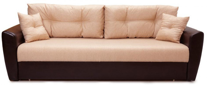 Диван-кровать Амстердам, 160х195, раскладной, еврокнижка, пружинный блок, рогожка/экокожа, коричнево бежевый