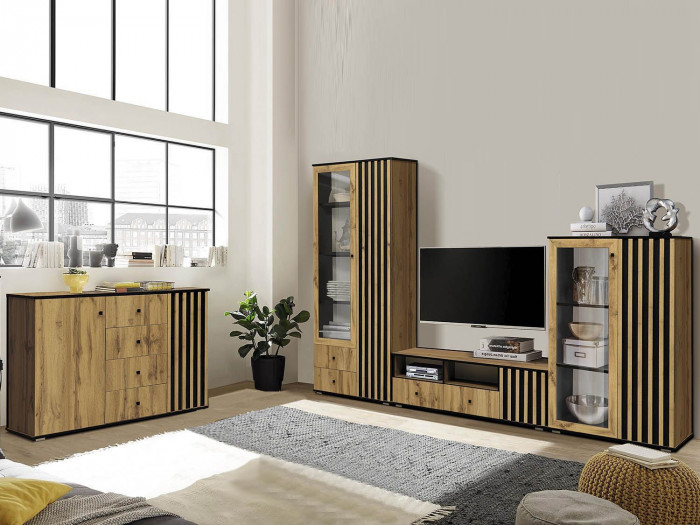 Модульная гостиная Либерти 1 (опора h20) Дуб вотан/Черный