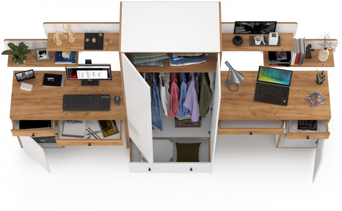 Вуди Компоновка № 27, белый премиум/дуб крафт золотой